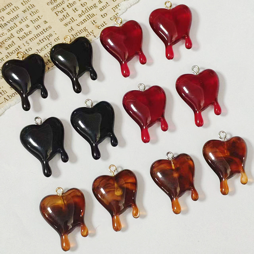Resin Art Diy Kit - 10pcs Drop Blood Heart-shaped Resin Charms