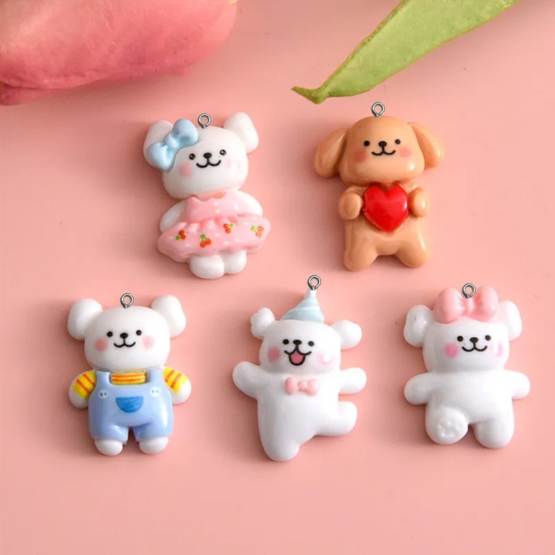 Resin Art Diy Kit - 10pcs Cartoon Dog Resin Charms Keyring