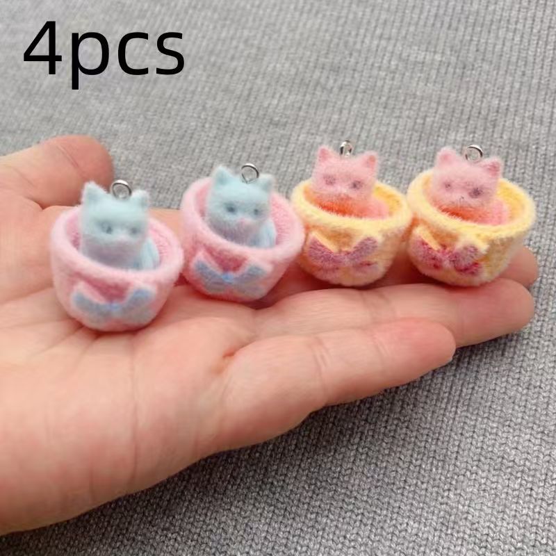 4pcs 3D plush resin cat pendan - Resin Art Earrings 评论和价格