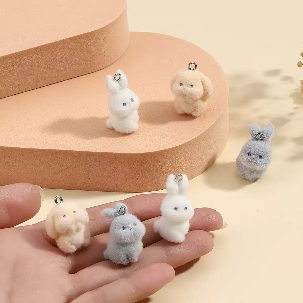 10pcs Flocking Little Rabbit R - Resin Art Earrings 评论和价格